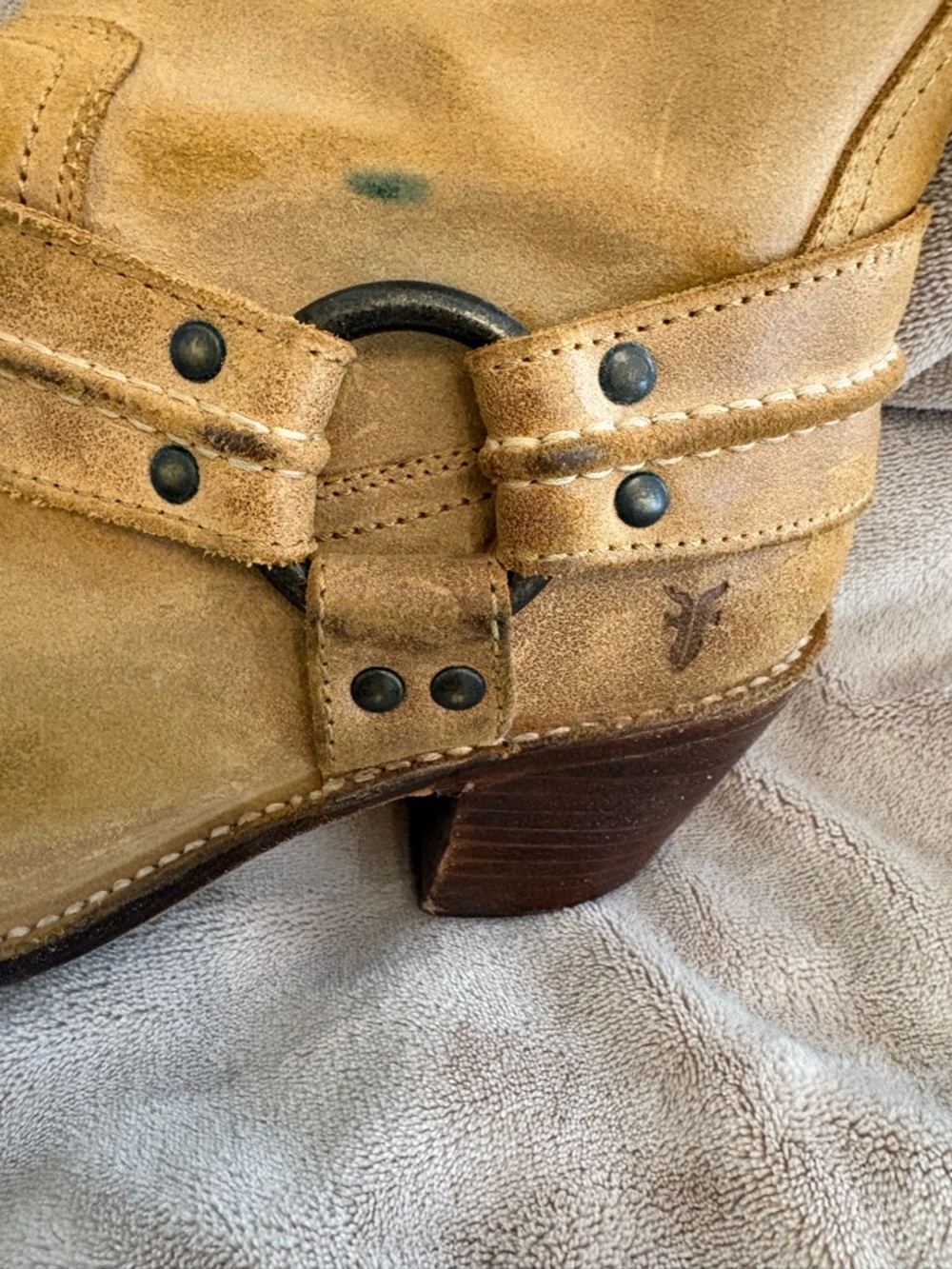 Frye Tan Leather Knee Harness Heeled Boots - Picture 4 of 9